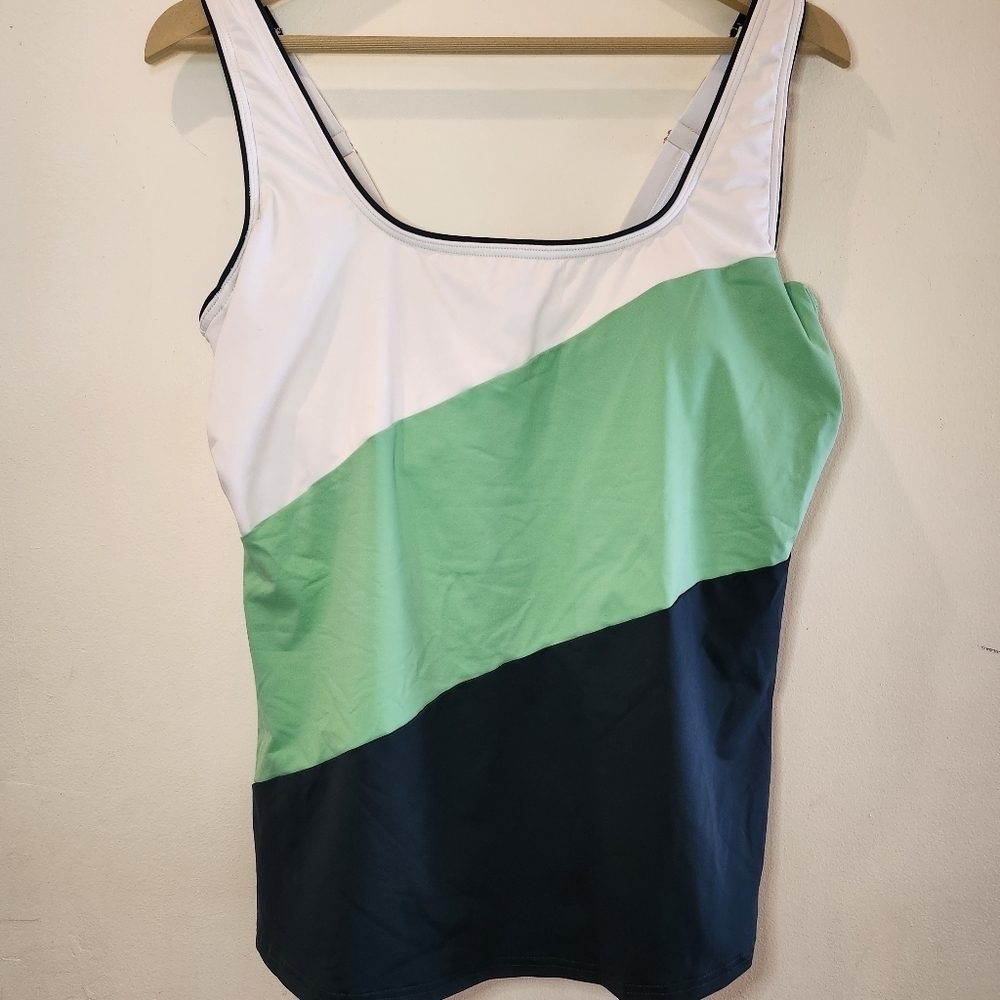 Lands' End Women's Swim Dress - White and Green - Picture 2 of 6